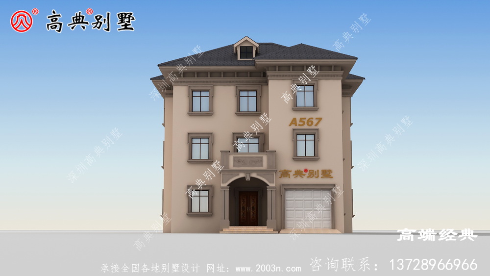 临湘市农村带露台三层别墅图，外观简洁漂亮，住着更舒适