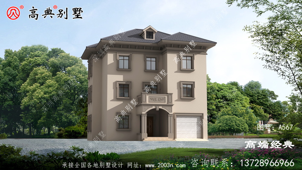 临湘市农村带露台三层别墅图，外观简洁漂亮，住着更舒适