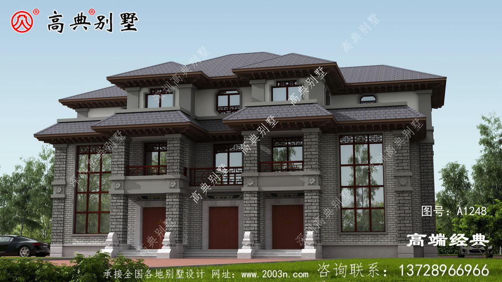 柳州市新农村三层房屋别墅设计图，带车库
